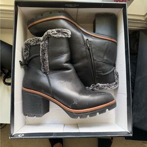 Naturalizer Black Heeled Valene Boots with Faux Fur Trim